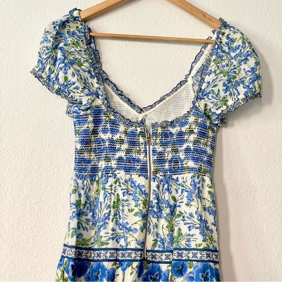 Alice Olivia Rosalyn Dress Maxi Floral Tiered Smocked Perfect Pansy Puff Sleeves - Picture 10 of 16